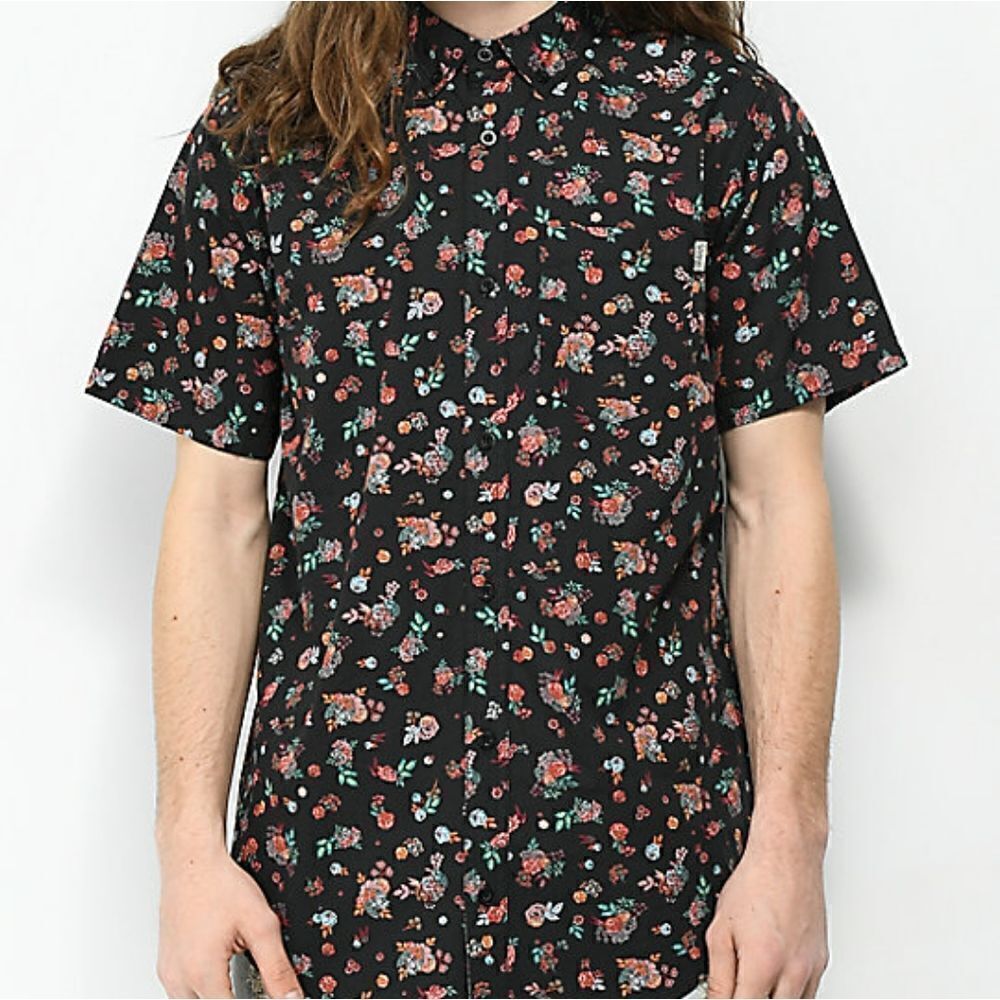Dravus dark floral buttoned up shirt short sleeve
